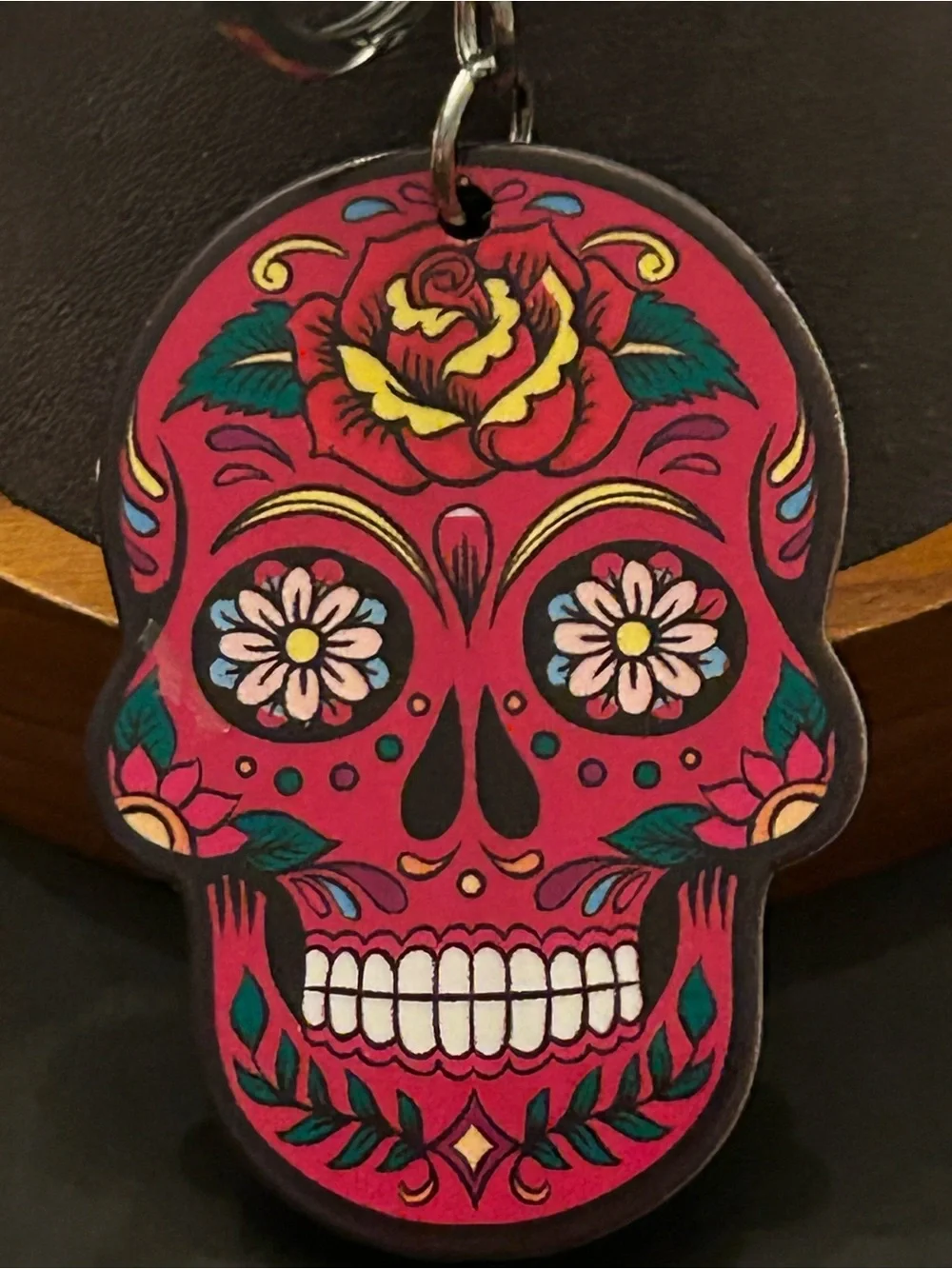 Colorful Floral Sugar Skull Acrylic Bag Charm Keychain in Assorted Colors NWT